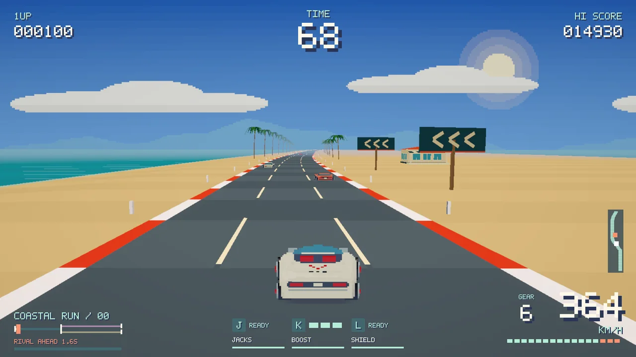 Racing along the coast in daylight.